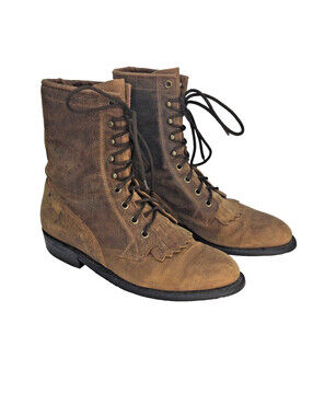 Womens BILTRITE Fringe Lace Kiltie Boot Granny Lagenlook Peasant 7.5 Leather